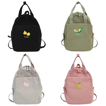 

2020 New Fruit embroidery Women Backpack Little Fresh Waterproof Nylon Solid Color Shoulder Bag Girls Schoolbag for Teenagers