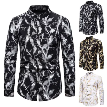 

Men's New Style stamped Long Sleeve Shirt Printed Blouse camisa social masculina chemise homme plus size shirts hawaiian ropa