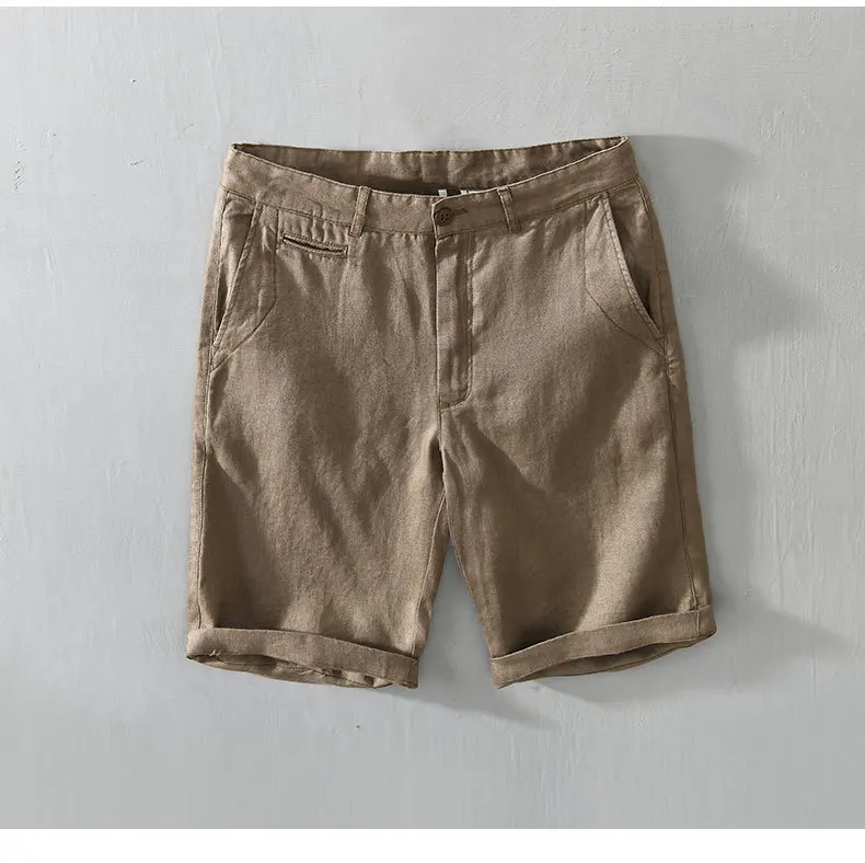 Linen Beach Shorts Mid Waist Men’s Summer Casual Business Straight Fit Pants