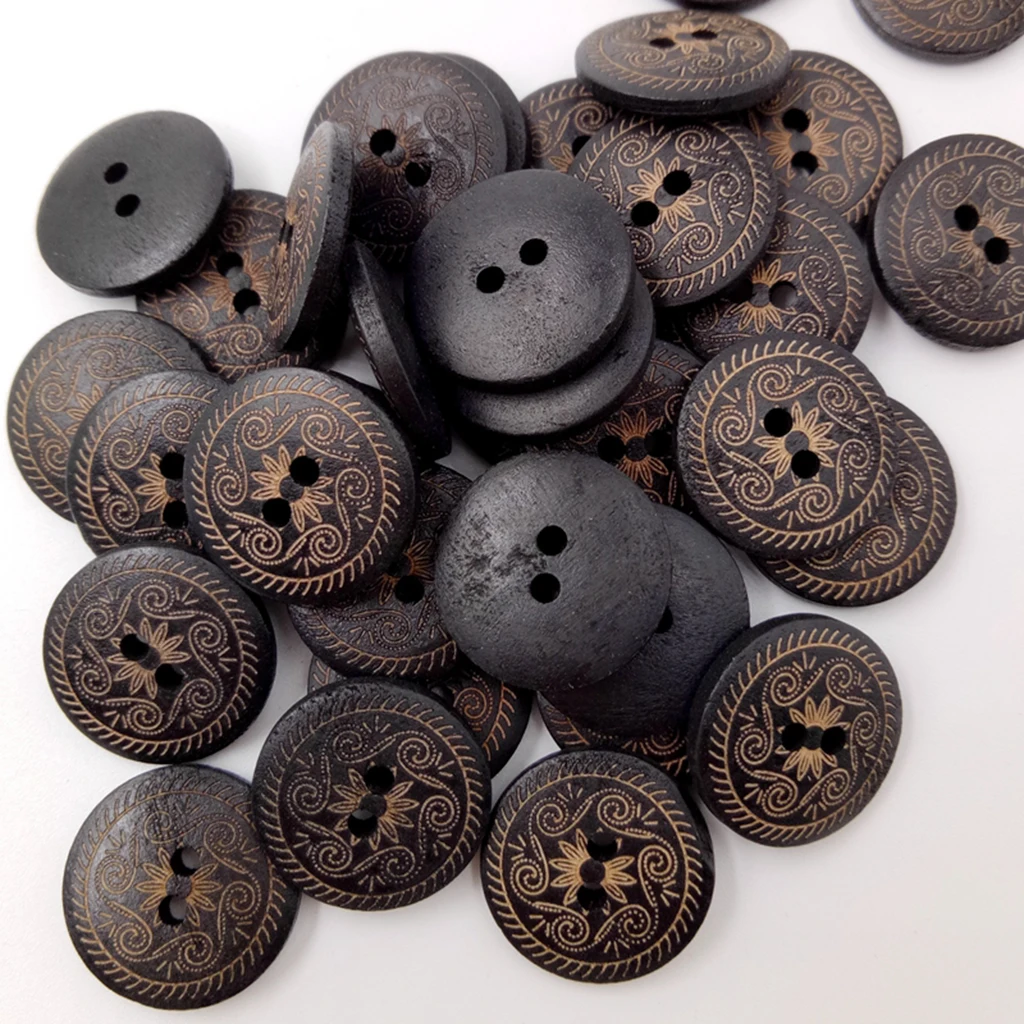 50x Brown Round 2 Holes Wooden Sewing Buttons Clothing Decoration DIY 18mm