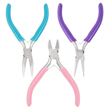 

3-Color Manual Pliers DIY Jewelry Making and Repairing Tools Blue Needle-Nose Pliers Purple Round-Nose Pliers