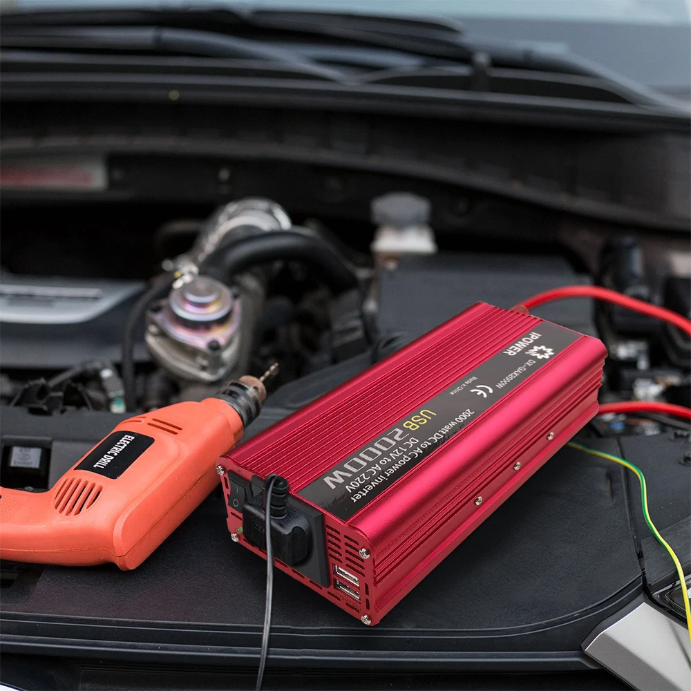 Двойной USB 2000W дом/выход Модифицированная синусоида DC 12V к AC 220V Портативное автомобильное зарядное устройство конвертер адаптер Инвертор питания(красный