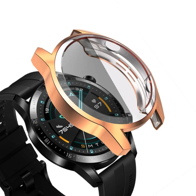 Чехол для часов huawei WATCH GT 2 46 мм, Мягкий защитный чехол на весь экран, защитная крышка, аксессуары для часов GT - Цвет: Rose gold border