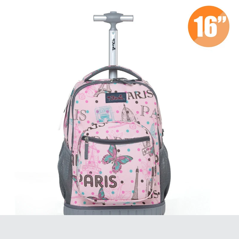 Pink 16Inch Лидер продаж, стиль, сумка-тележка для школьников, Детская сумка, рюкзак для путешествий, Детские рюкзаки для багажа, рюкзаки на колесах - Цвет: Pink 16Inch