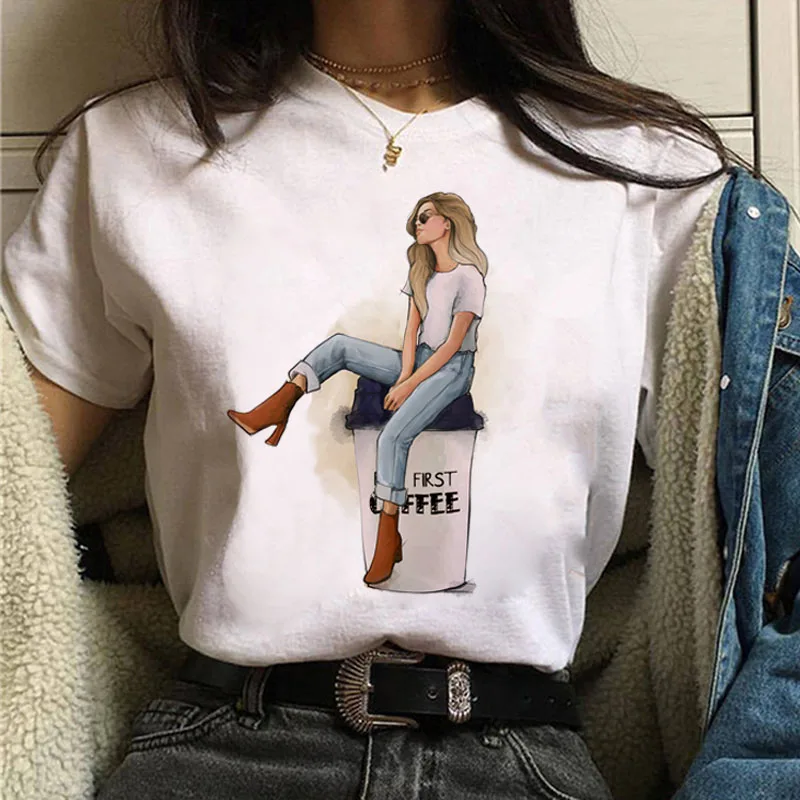 Fashion Women T Shirt Coffee Time and Girl Printed T Shirt Female Summer Casual Tops Tee 90s Girls Harajuku Cute Women T-shirts sport t shirt