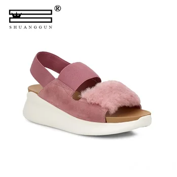 

SHUANGGUN Summer Female Sandals Car Line Wear-resistant Anti-slip Large Size Retro Wedge With Thick Bottom Comfortable Sandals