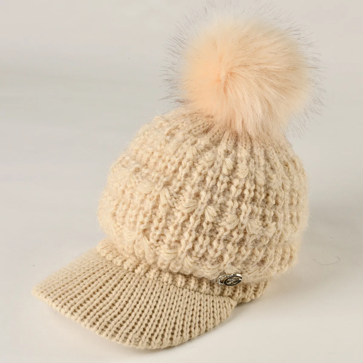 Hats Woman Increase Down Thickening Keep Warm Gg Mark Solid Color Earmuffs Peaked Cap Knitting Wool Hat Beret - Цвет: beige