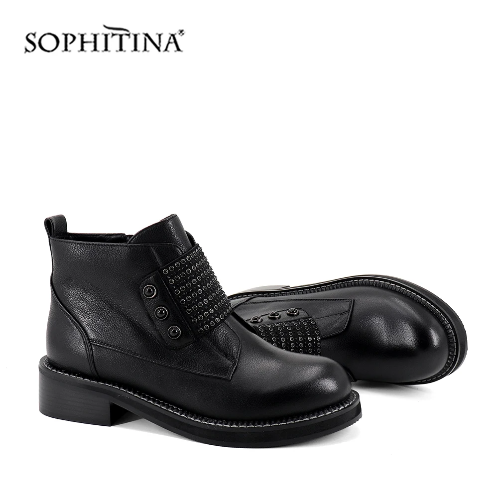 SOPHITINA/черные ботинки до середины икры; Качественная женская обувь из замши на среднем квадратном каблуке с круглым носком на молнии; Лидер продаж; зимние теплые ботинки; SC379