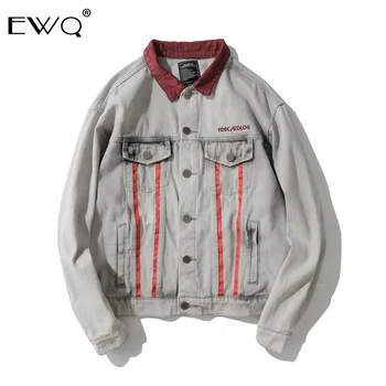 

EWQ / Men's Jacket Hip-hop Streetwear 2020 Spring New Fashion Hit Color Collar Loose Denim Coat Male High Quality Clothing 9Y194