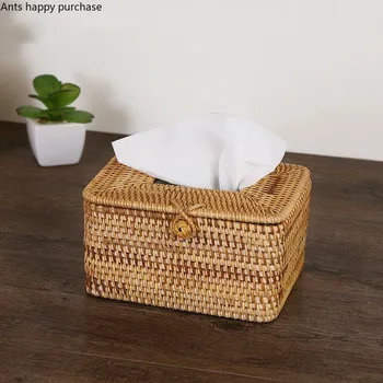 

Handmade Rattan Tissue Box Square Napkin Box Toilet Paper Storage Chinese Pastoral Style Household Weaving Decoration Home