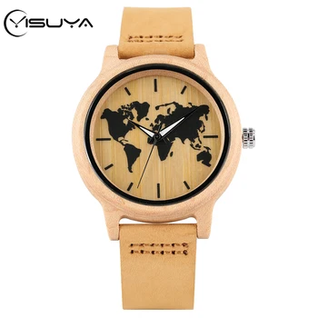 

YISUYA Maple World Map Pattern Dial for Women Brown Genuine Leather Women's Watch Casual Female Quartz Wristwatches montre femme