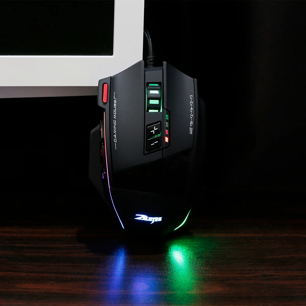 ZELOTES C-13 Wired USB 10000 DPI Optical Gaming Mouse 13 Programmable Buttons Computer Game Mice 5 Adjustable DPI LED Lights