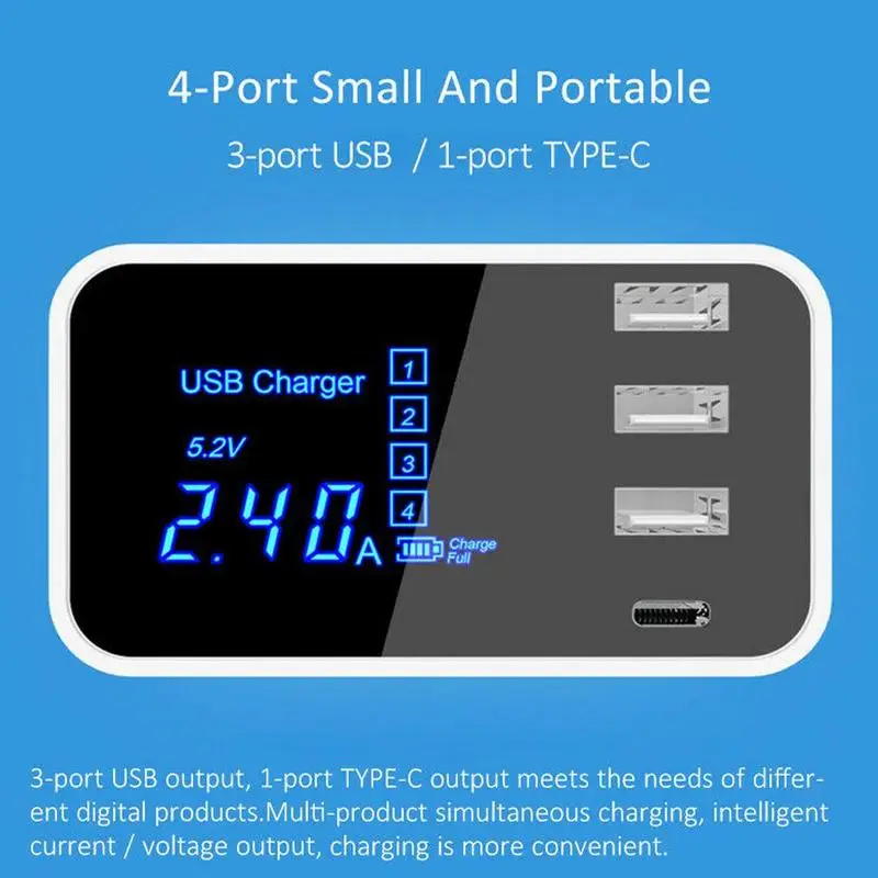 4 порта USB зарядное устройство Тип C туристическая станция настольное настенное зарядное устройство адаптер Смарт USB зарядное устройство с ЖК-дисплеем для iPhone samsung S10