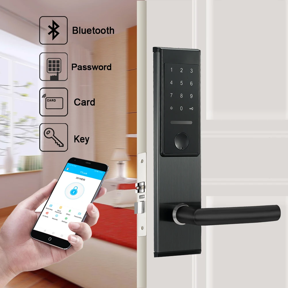 

Smart Bluetooth APP Password Door Lock Keyless Digital Door Lock Password +6 Cards+2 Mechanical Keys For Home