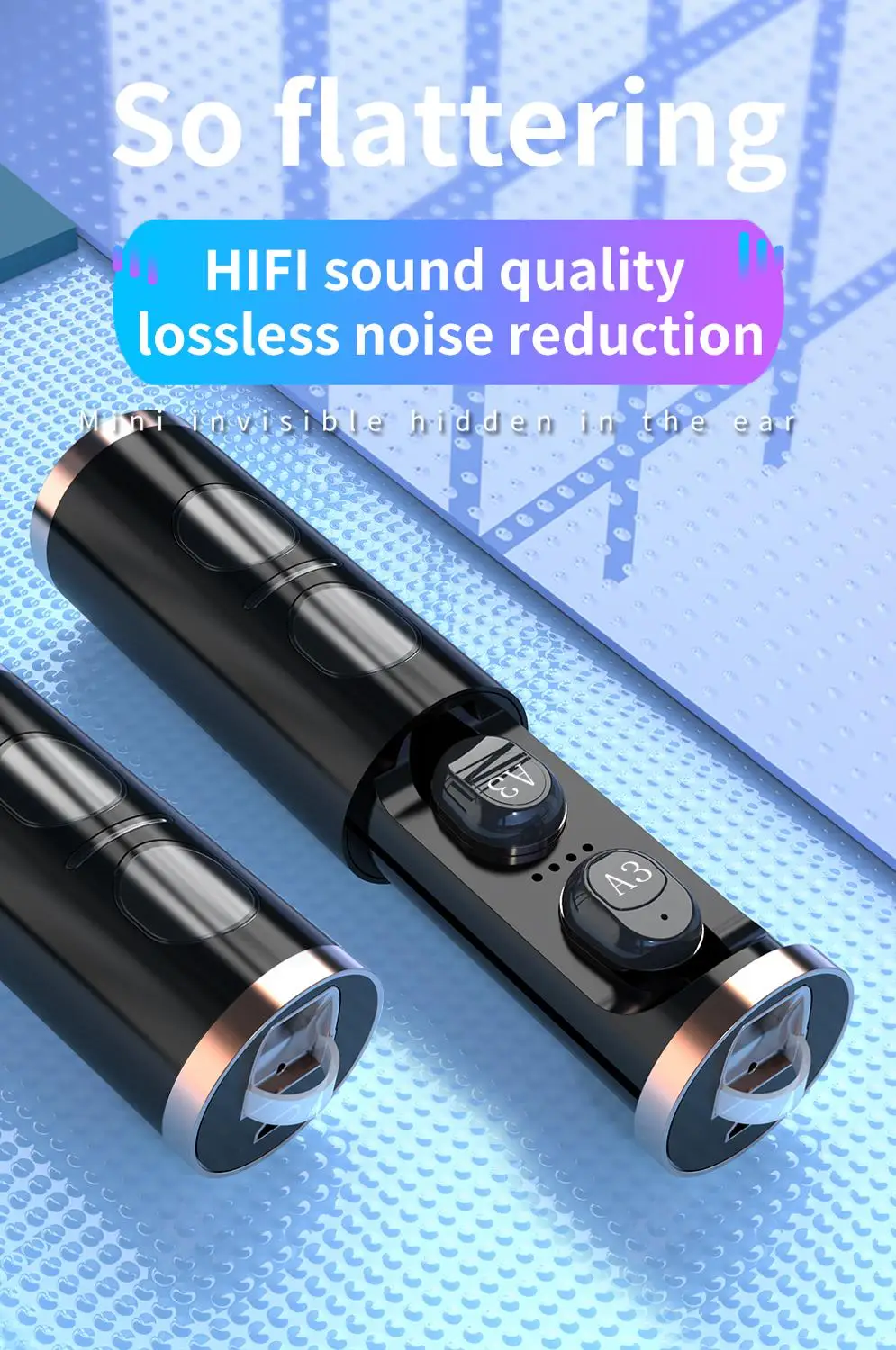 5,0 Bluetooth 6D стерео наушники, беспроводные наушники A3, водонепроницаемые наушники, 300 мАч, зарядная коробка с разъемом питания