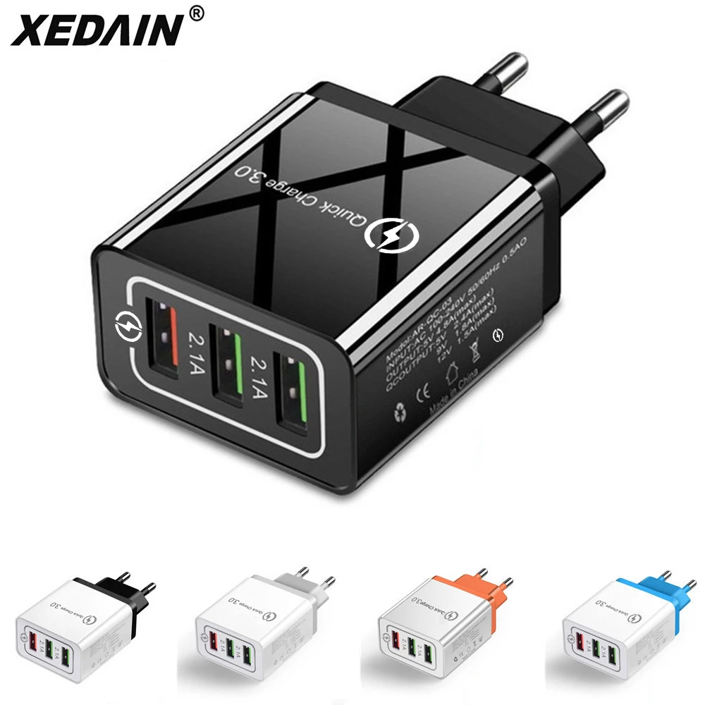 3 порта, быстрое USB зарядное устройство, кабель для телефона, быстрое зарядное устройство 3,0 5 в 3 А, штепсельная Вилка для ЕС/США, настенное зарядное устройство для samsung, Apple, iphone, sony, Xiaomi, huawei