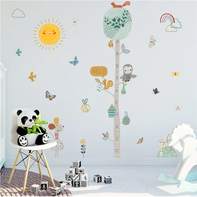 Cartoon Animals Growth Chart Wall Decal – Self-Adhesive Height Ruler Sticker For Nursery & Kids Room