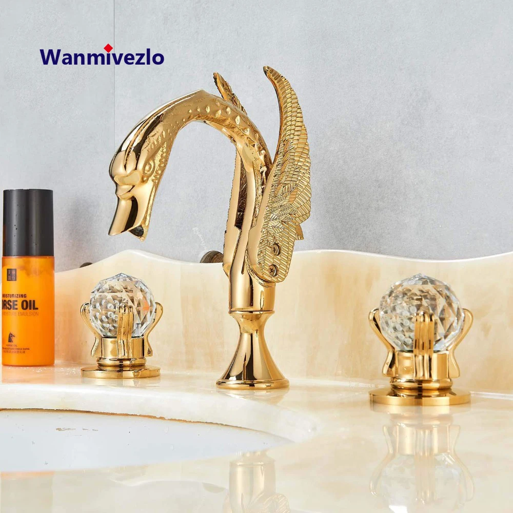 Golden swan Style Widespread Bathroom Basin Sink Faucet Tap Chrome Polished Two Glass Handles 3 Hole Mixer Elegant tap | Обустройство
