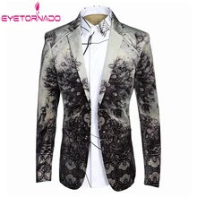 Корейский стиль, мужской пиджак, цветочный принт, деловой костюм, однобортный, приталенный, для жениха, для свадебной вечеринки, блейзеры 4XL