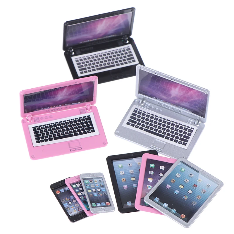 

3Pcs/Set Simulation Mini Laptop Computer Tablet Cell phone Dollhouse Miniature 1:12 Alloy Crafts Dollhouse Decor DIY Accessories