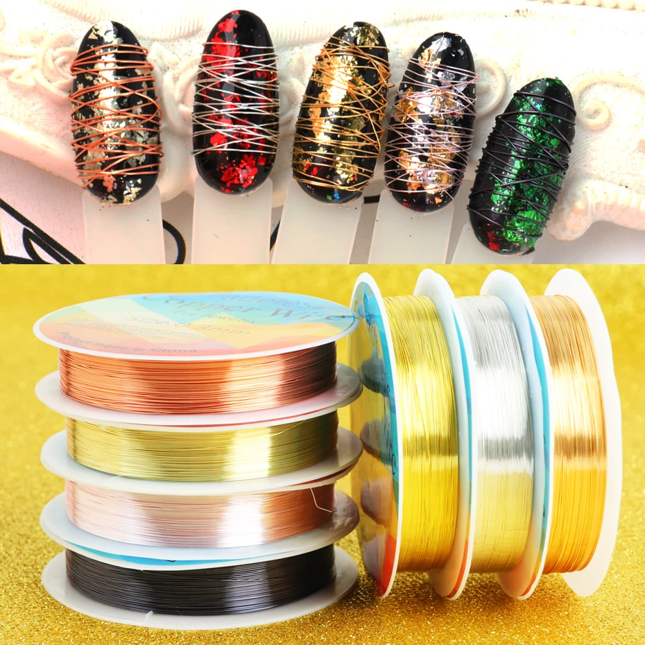 1 рулон металлические цветные провода ногти искусство советы 20 м полосатая линия