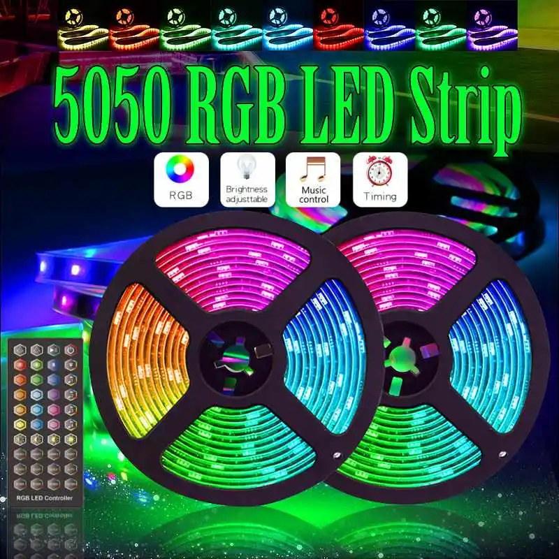 Светодиодный светильник RGB 5050 с музыкальным управлением гибкая лента fita светодиодный светильник RGB 5 м 10 М лента диод DC 12 В+ пульт дистанционного управления+ адаптация