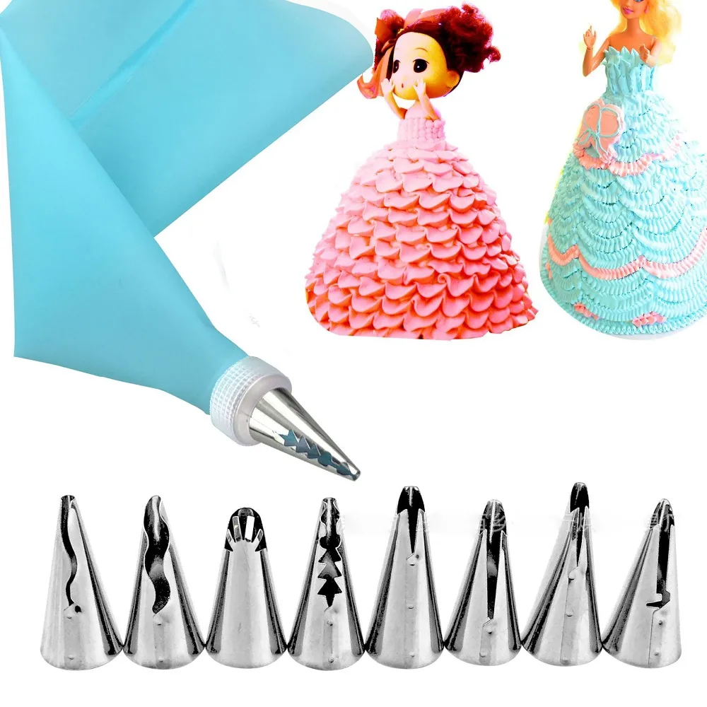 10Pcs-Set-Silicone-Pastry-Bag-Tips-Kitchen-DIY-Icing-Piping-Cream-Reusable-Pastry-Bags-8-Nozzle