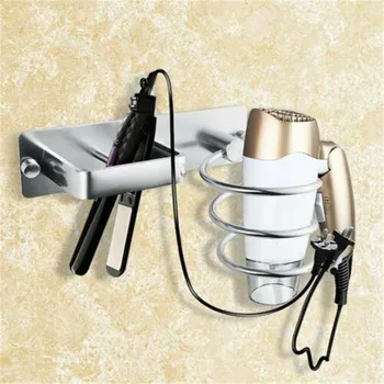 

Aluminum Wall Mounted Hair Dryer Rack Organizer Hair Dryer Straightener Holder Set Bathroom Shelf For Washroom Supplies g35