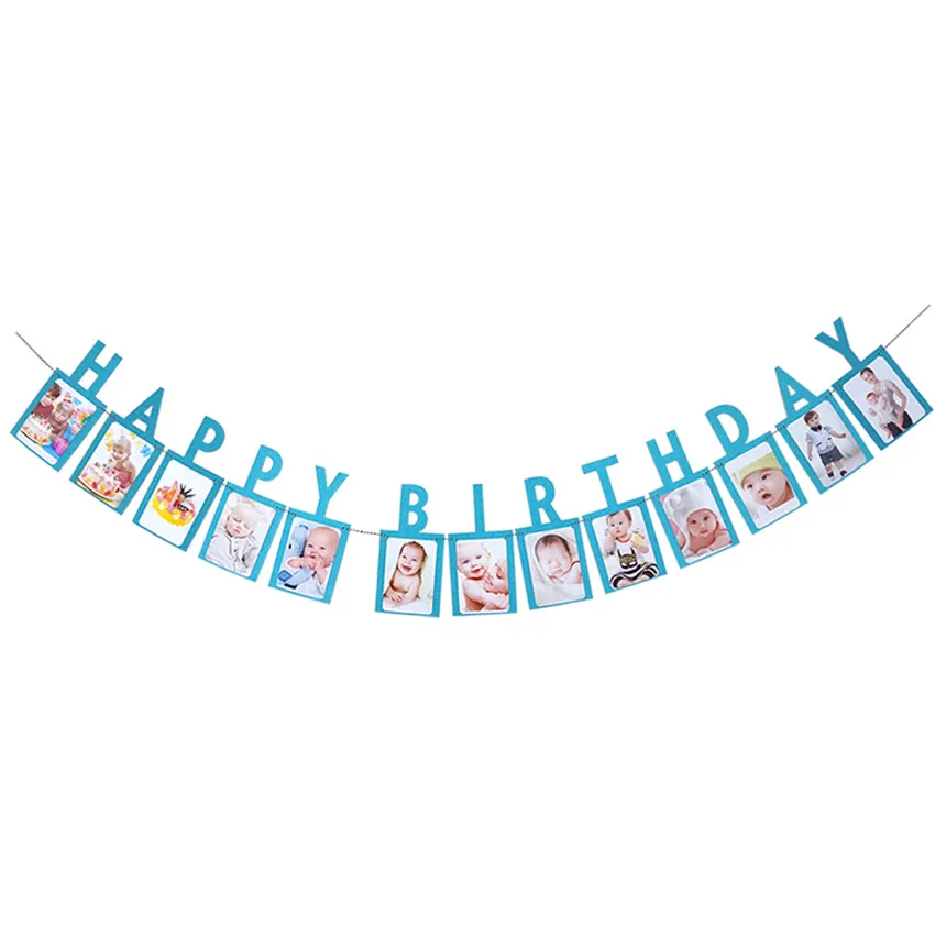12 месяцы фоторамка баннер Baby 1st декорации с днем рождения Baby Shower 1st для маленьких мальчиков девочек мой первый год вечерние поставки - Цвет: C-4 Happy