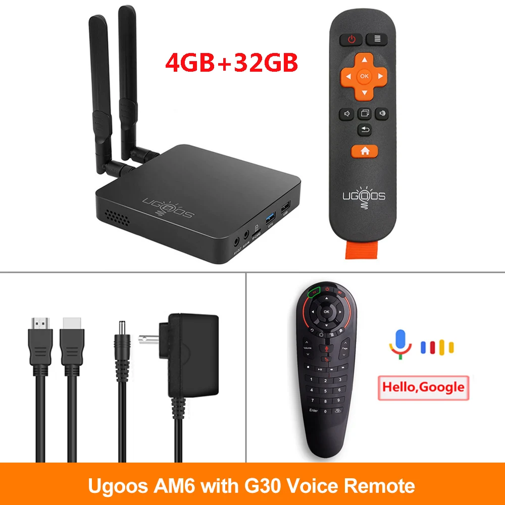 UGOOS AM6 Pro Amlogic S922X Smart Android 9,0 ТВ приставка DDR4 2 ГБ 16 ГБ 4 ГБ 32 ГБ 2,4G 5G двойной WiFi 1000M LAN BT 4K HD медиаплеер - Цвет: 4G32G voice RC G30