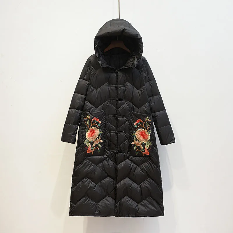 

vintage Women's Down Jacket Winter White Duck Down Coat Hooded Warm Puffy Jacket Long Parka 2020 YRF-JC181124 YY1211