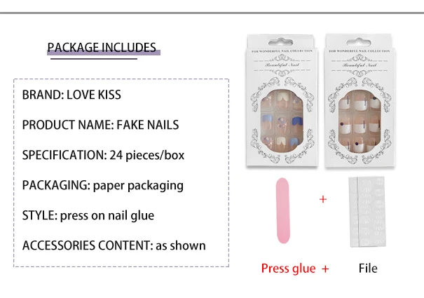 24pcs/box Fake Nails Press on Short Reusable with Designs Set French Artificial Pink False Tipsy Stick-on Nails Tips Art