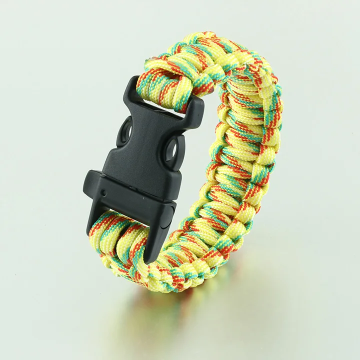 Yellow Color Мужской браслет Paracord, браслеты для отдыха на природе, веревка для выживания, свисток, пряжка, женские спортивные плетенные украшения SL35 - Окраска металла: Yellow Color