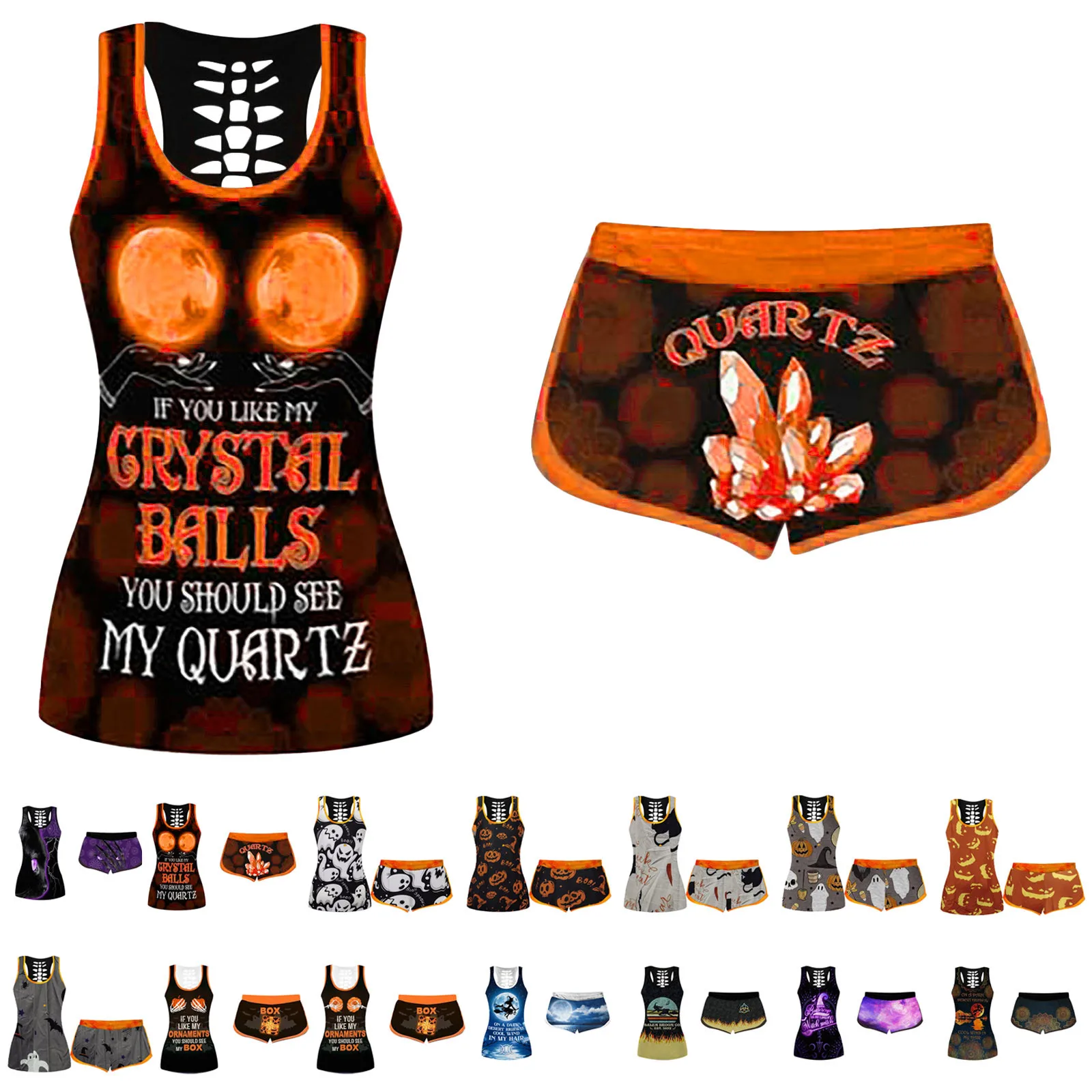 Vest Shorts Women Sexy Cute Cartoon Print Shorts Two European And American Sexy Fashion Halloween Digital Print Ladies Vest Set 2