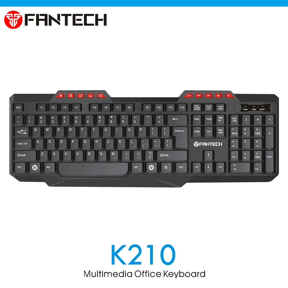 

FANTECH K210 Multi-function Keyboard 114 Keys English Wired USB Keybord To Daily use Office Keybord