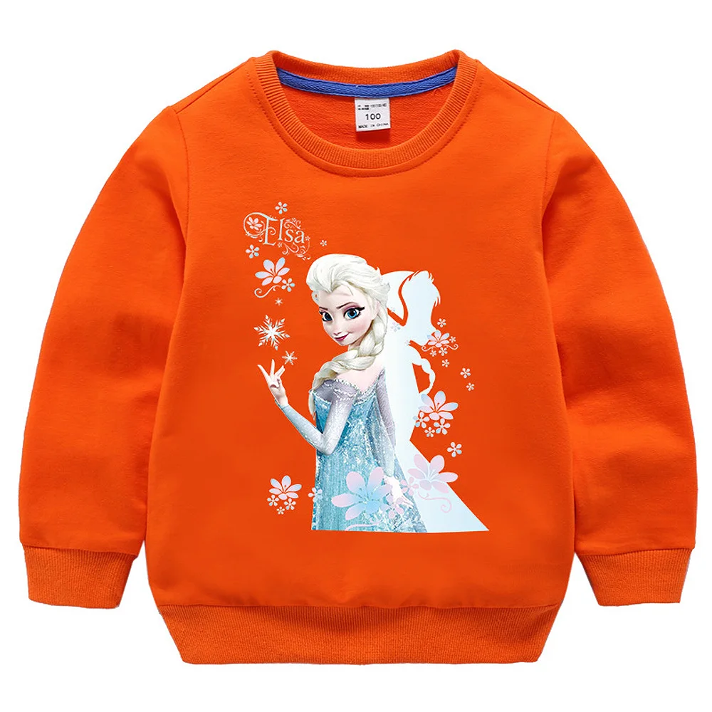 11 цветов; Детский свитер; одежда из хлопка для маленьких девочек; сезон осень-зима; спортивная футболка с длинными рукавами с изображением Эльзы; футболка - Цвет: Оранжевый