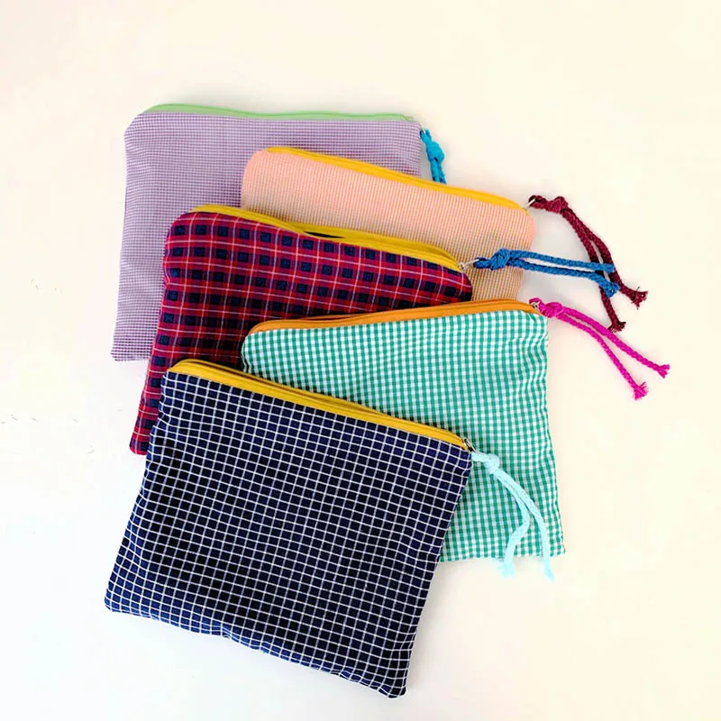 Zipper-Pouch Organizer Makeup Case Cosmetic-Bags Wash-Bag Toiletry Multipurpose Plaid-Pattern