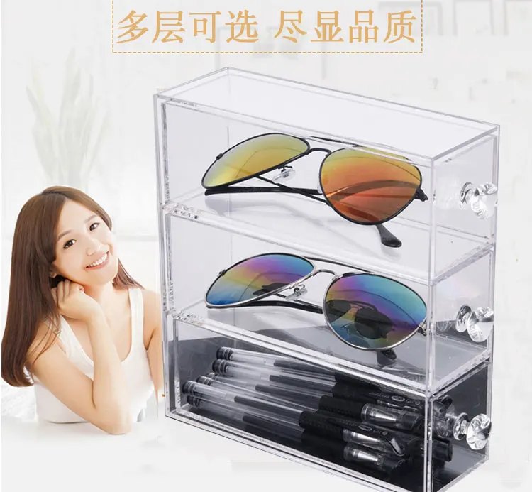 Acrylic 4 Layer Stationery Storage Box Glasses Display Stand Desktop Pencil Cup Organizer For Desk Accessory