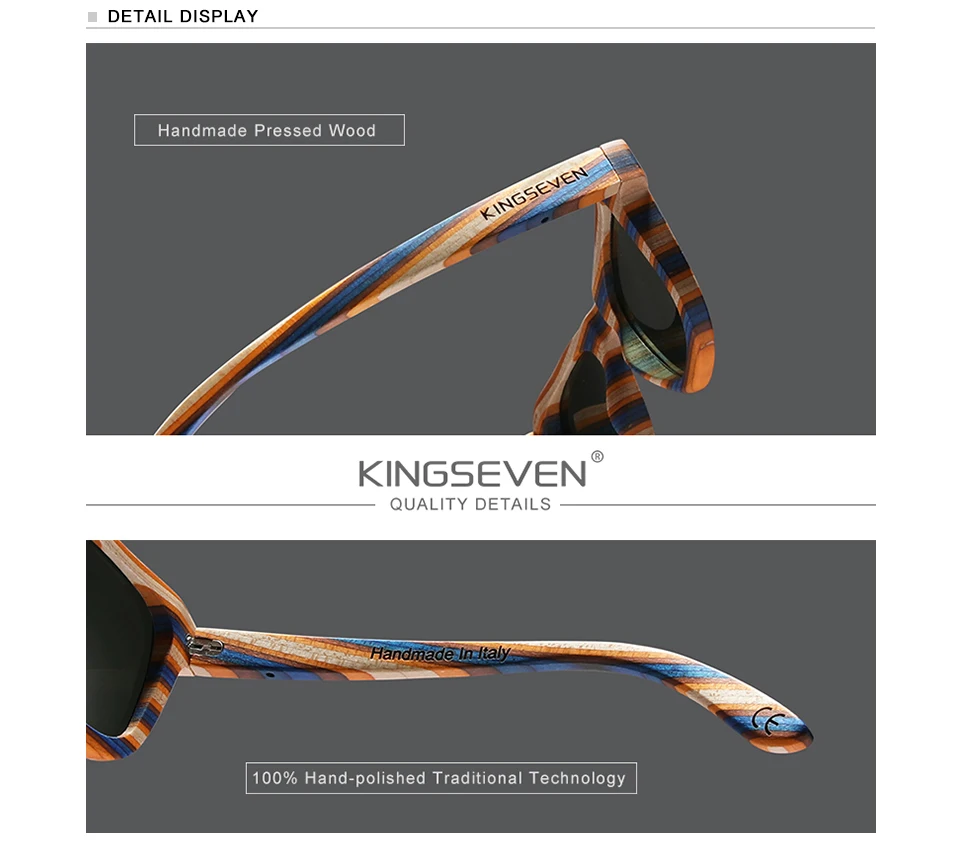 KINGSEVEN, ручной работы, дизайн, солнцезащитные очки, цветные, деревянные, полная оправа, женские, Роскошные, брендовые, мужские очки, Oculos de sol