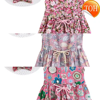 

1-6Y Infant Baby Girls Holiday Dress 9 Style Dress+Hats 2pcs Sleeveless Print Zipper Knee Length A-Line Sundress