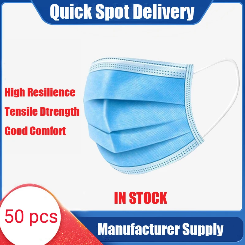 

50PCS Disposable Protective Mask 3 Layers Dustproof Facial Protective Cover Masks Maldehyde Prevent bacteria anti-virus Masks