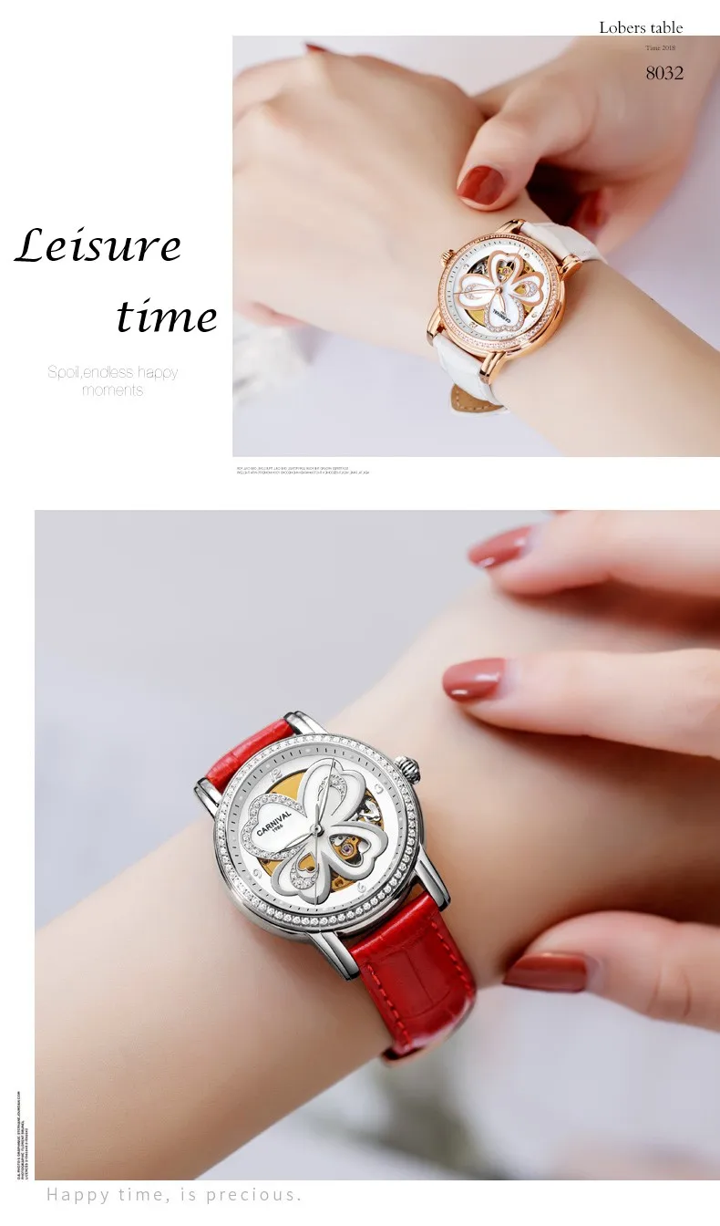 KARNEVAL режим Frauen Uhren Leder High end Tourbillon Mechanische Uhr Frauen светящийся сапфир вассердихт Montre femme