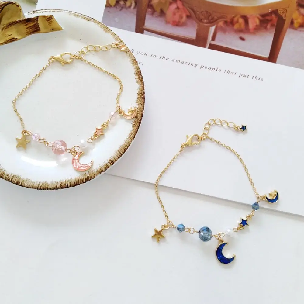 Silver Color Jewelry Creative Wrist Bangle Pearl Acrylic Bracelet Star Moon Pendant Stainless Steel Simple Style | Украшения и