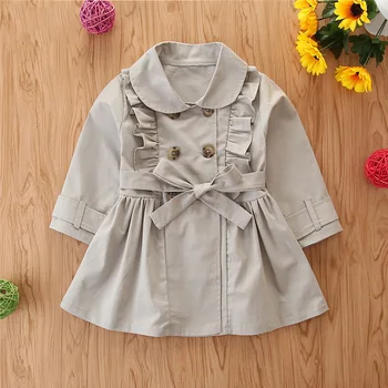 

Girls' Windbreaker Jacket 2020 Mid-Length Autumn Dress New Double-Breasted British Style Children'S Jacket For 2-6Y