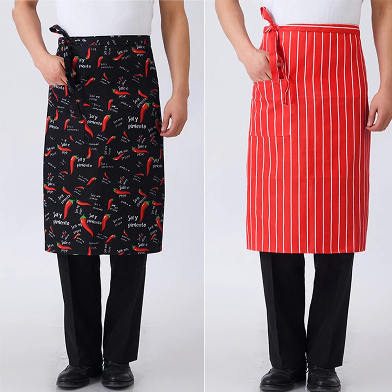 Wholesale price Kitchen Cooking Apron Striped Plaid Half-Length Short Waist Apron with Pocket Catering Chef Waiter Bar apron