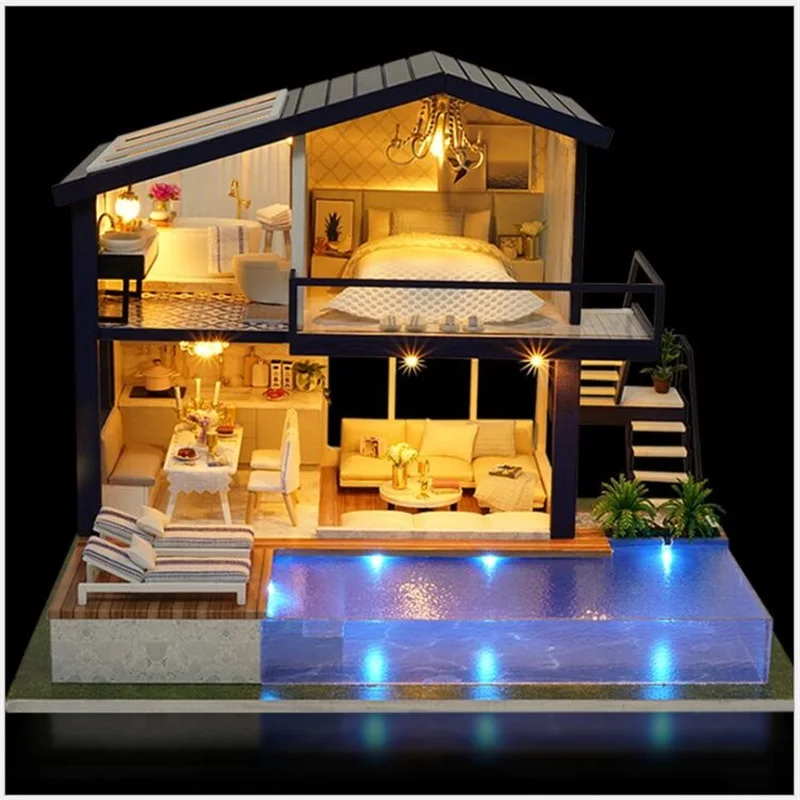 Деревянный Кукольный дом мебель Diy Дом миниатюрная шкатулка головоломка собрать 3D миниатюрный кукольный домик наборы игрушки для детей подарок на день рождения
