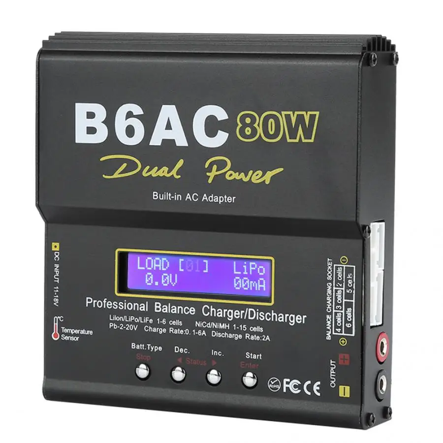 B6AC 80 Вт Цифровой ЖК баланс зарядное устройство Dis зарядное устройство для Li-Ion Li-Po NiCd Ni-MH RC батарея DC 11,0 V~ 18,0 V AC 100V~ 240V