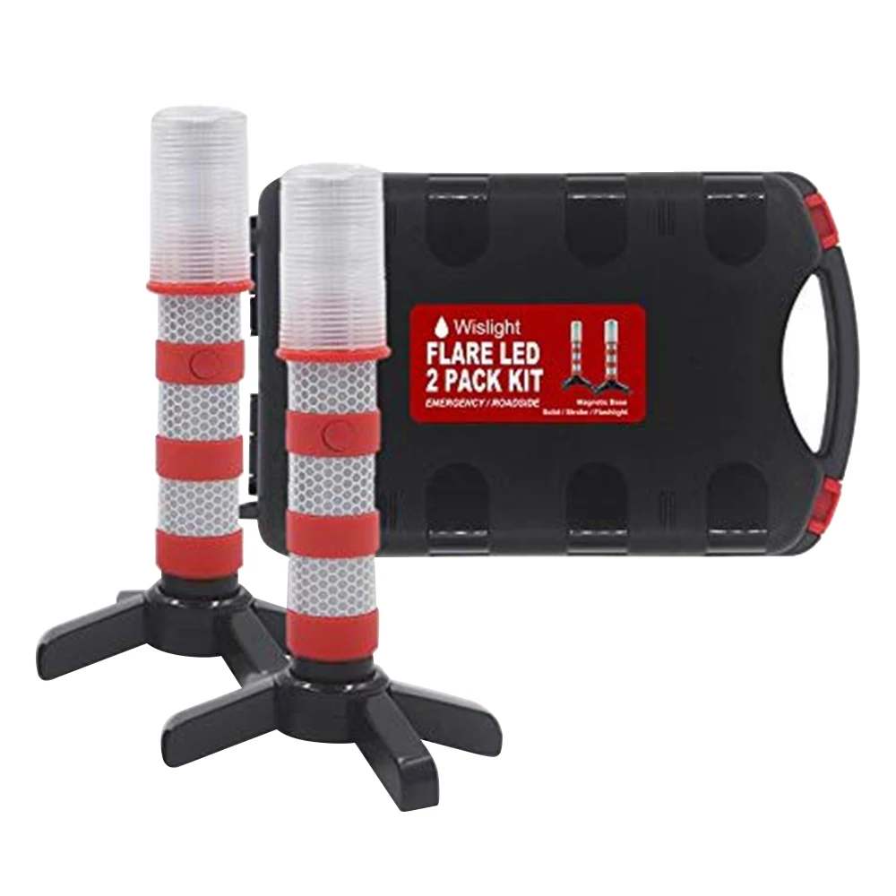 

2Pcs Led Emergency Roadside Flashing Flares Safety Strobe Light Road Warning Light Beacon Magnetic Base Detachable Stand O28