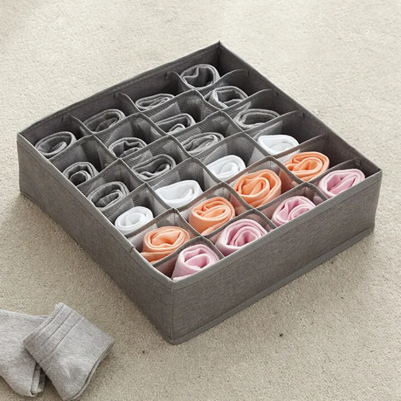 

Elastic Ion Mesh Cloth Socks Storage Box Foldable Multi-grids Underwear Storage Box Washable Compartments Wardrobe Finishing Bo,
