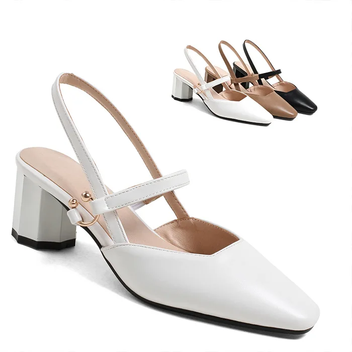 

Fashion Leisure Closed Toe Sandals Women Buckle Strap Solid Back Strap Sandals Square Heel Med Ankle Strap Shoes
